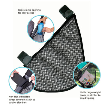 J.L. Childress Side Sling Stroller Storage Accessory - Universal Stroller Organizer - Mesh Cargo Net For Stroller Storage - Non-