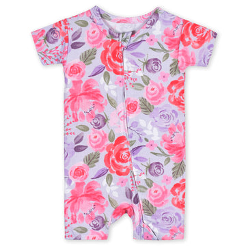 Gerber Unisex Baby Buttery Soft Short Sleeve Romper With Viscose Made From Eucalyptus, Lilac Garden, 3-6 Months