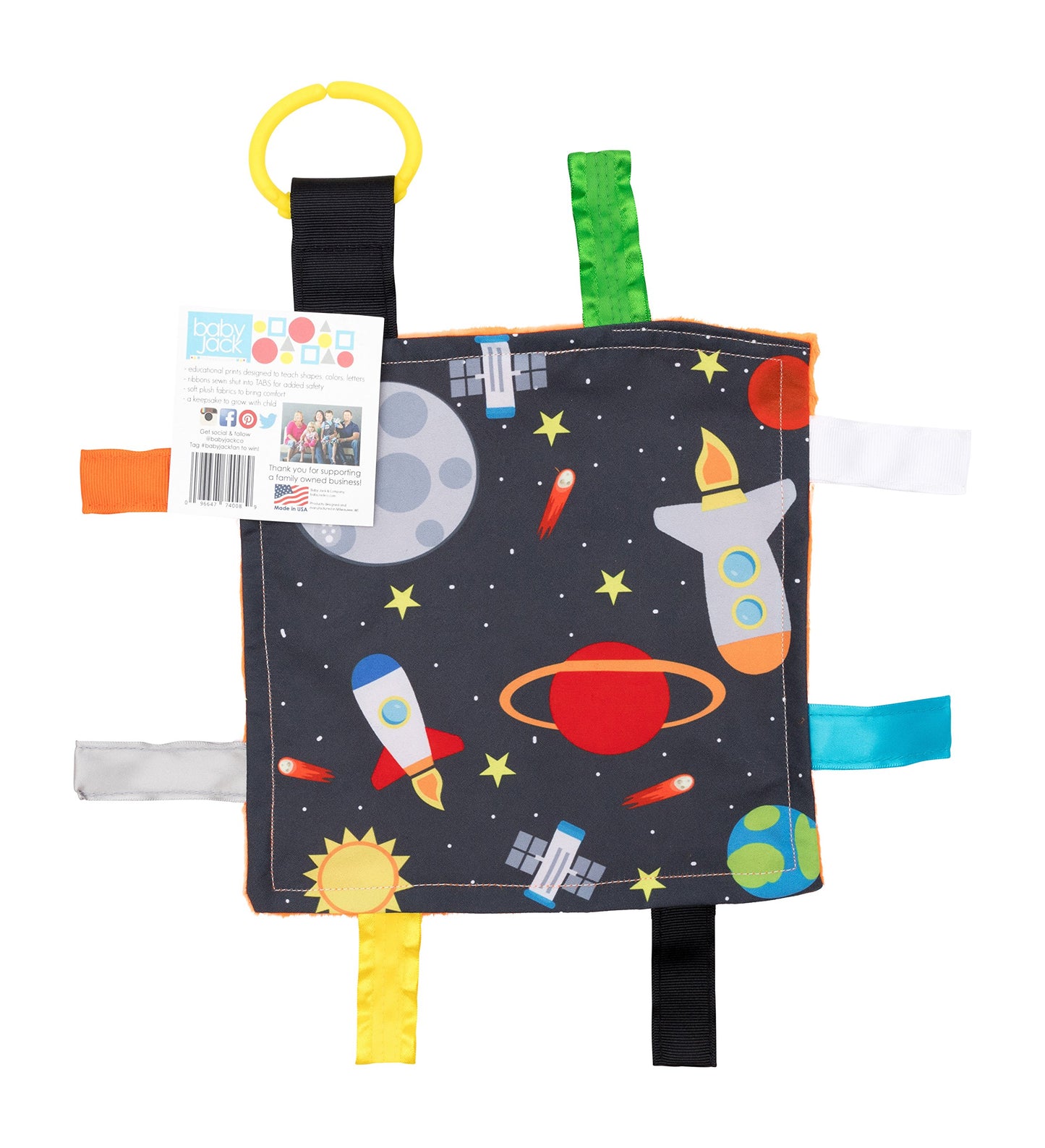 Baby Jack & Co 8x8 Space Lovey Tag Toys for Babies - Baby Crinkle Toys - Crinkle Toys for Baby - Soft & Safe - Learn Shapes & Co