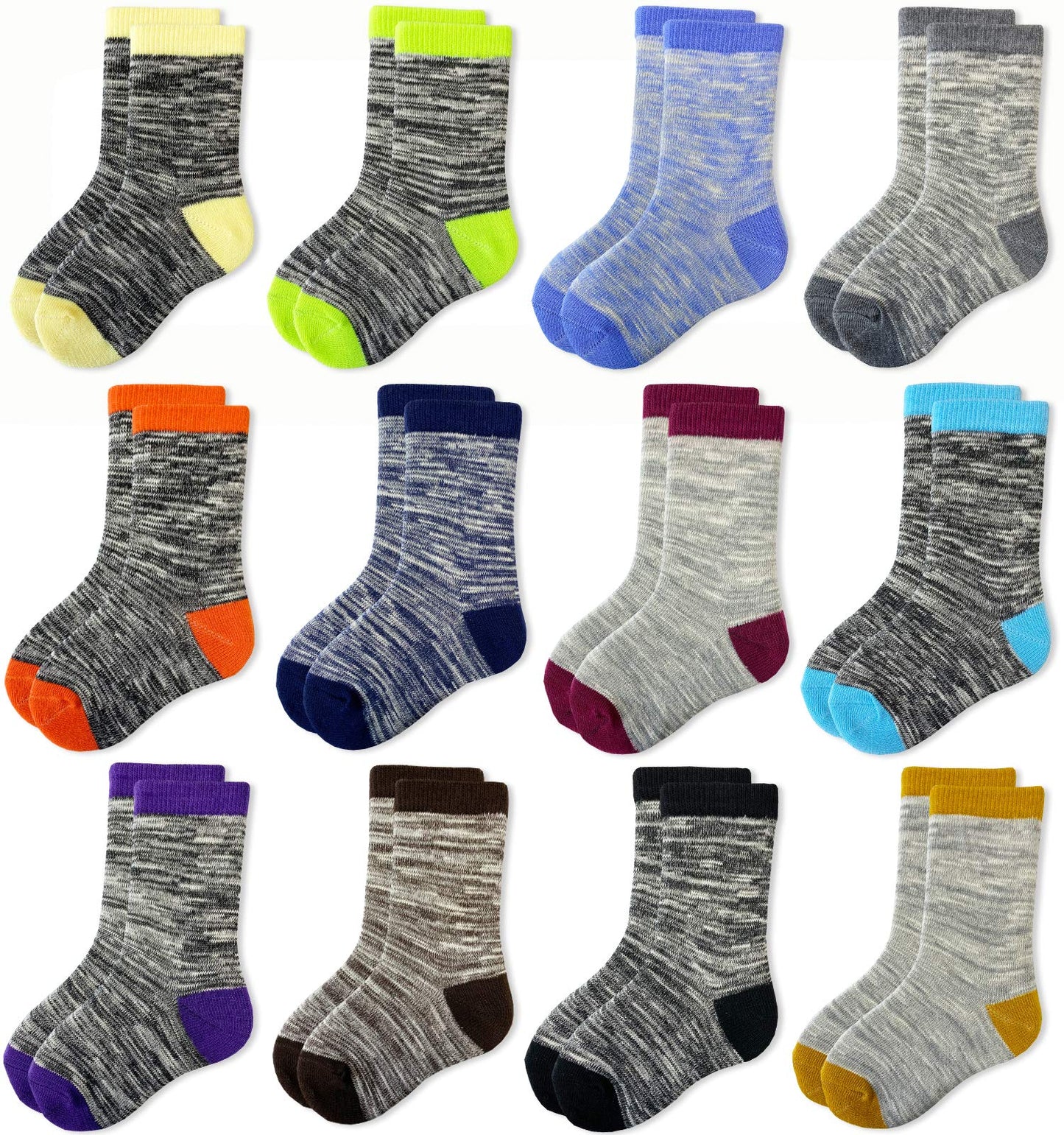 Jamegio Boys Socks 12 Pairs Crew Socks For Toddler Kids Boys Athletic Cotton Socks(2-4 Years)
