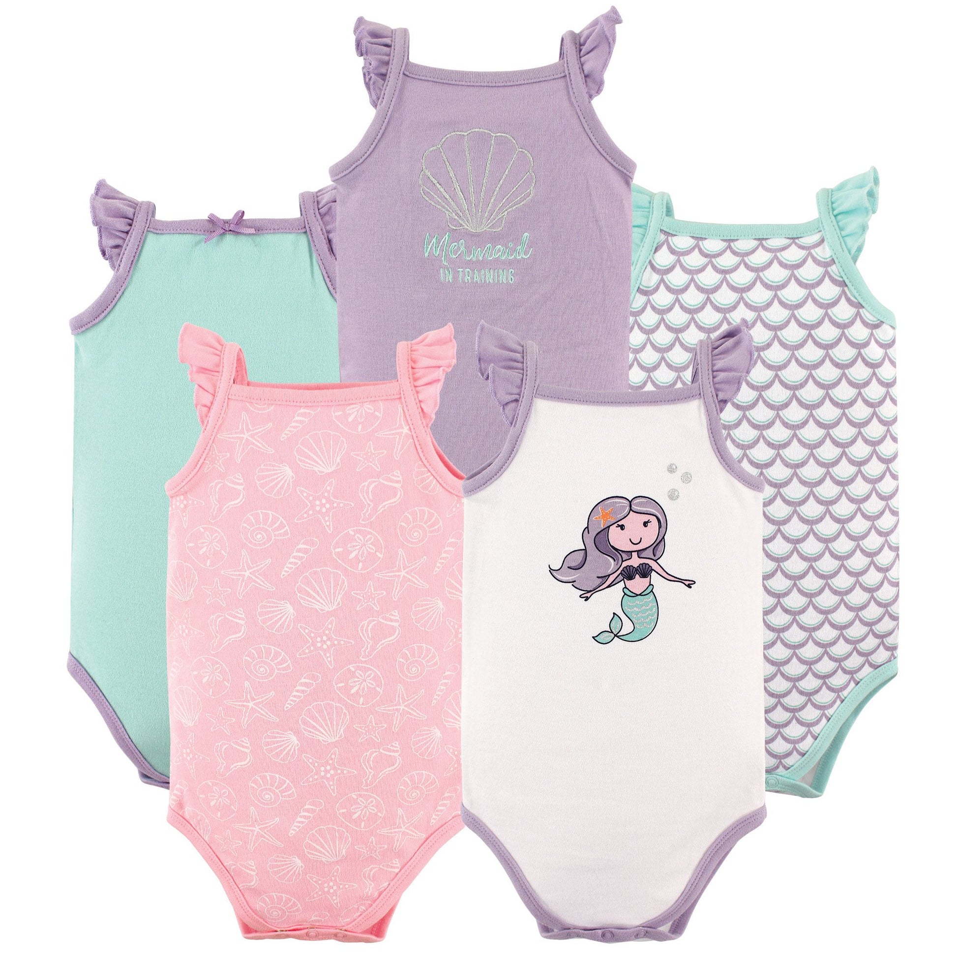 Hudson Baby Unisex Baby Cotton Sleeveless Bodysuits Bodysuit, Mermaid, 6-9 Months Us
