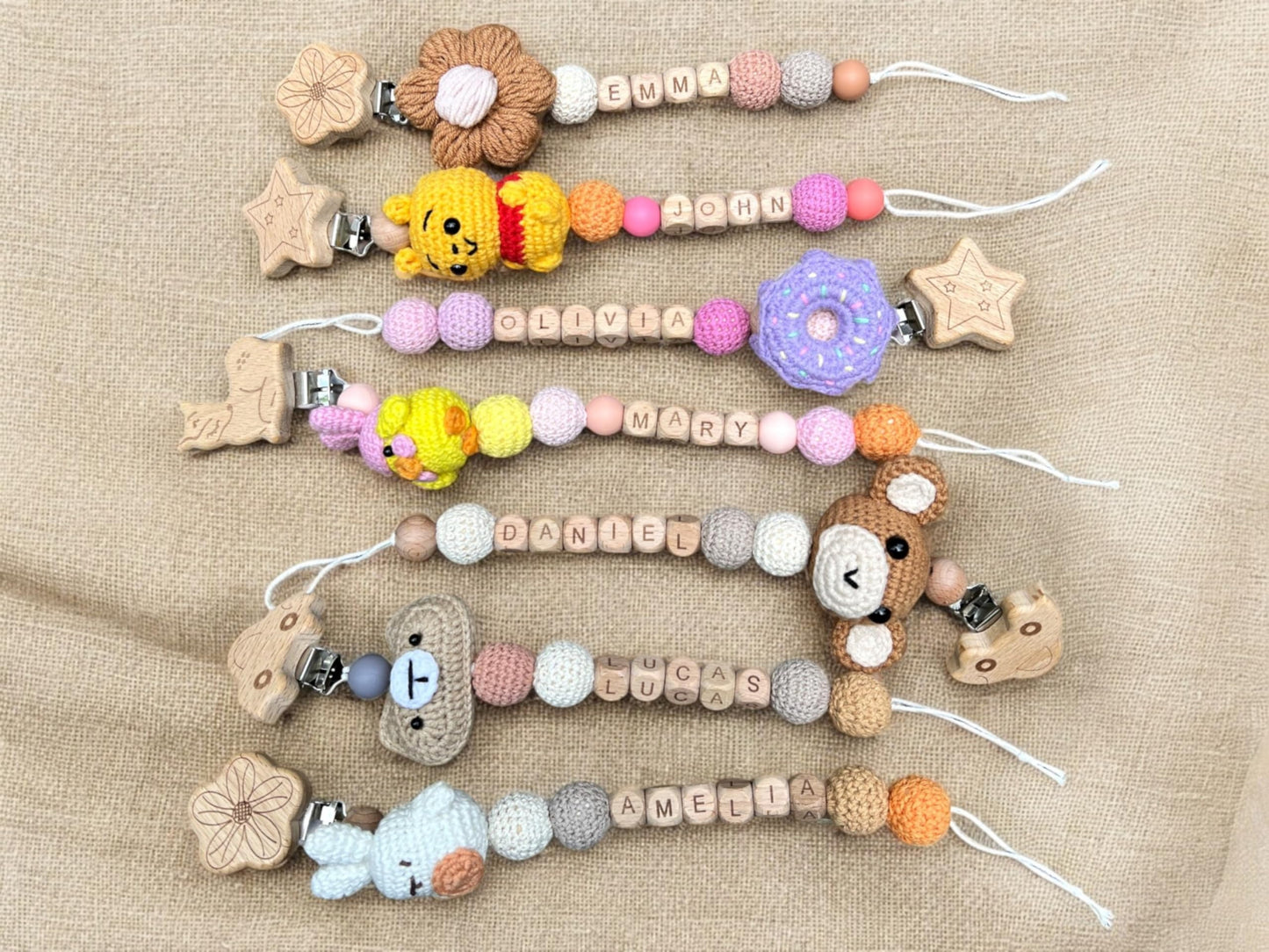 Personalized Custom Crochet Pacifier Clip Boys And Grils, Paci Binky Holder Custom Name Baby Gift, Baby Shower Gift, New Birth G