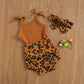 Kuriozud Newborn Infant Baby Girl 2 Piece Summer Outfits Tank Bodysuit Top + Ruffle Bloomer Shorts Set Clothes (Leopard Brown, 1