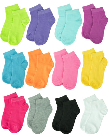 Gelante 12 Pairs Girl Children Toddler Kids Cotton Ankle Socks (Us, Age, 0 Months, 24 Months, Assorted Pack Solid Color) 600-12-
