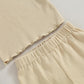 Kupretty 2Pcs Toddlers Baby Girls Summer Clothes Set Ruffle Ribbed Knit Short Sleeves T-Shirt Tops Shorts Cotton Outfits (Beige,