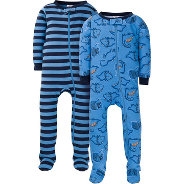 Gerber Baby Boys' 2-Pack Footed Pajamas, Sleepy Blue Dino, 6-9 Months