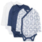 Honestbaby 3-Pack Organic Cotton Long Sleeve Side-Snap Kimono Bodysuits, Compass Blue, 0-3 Months