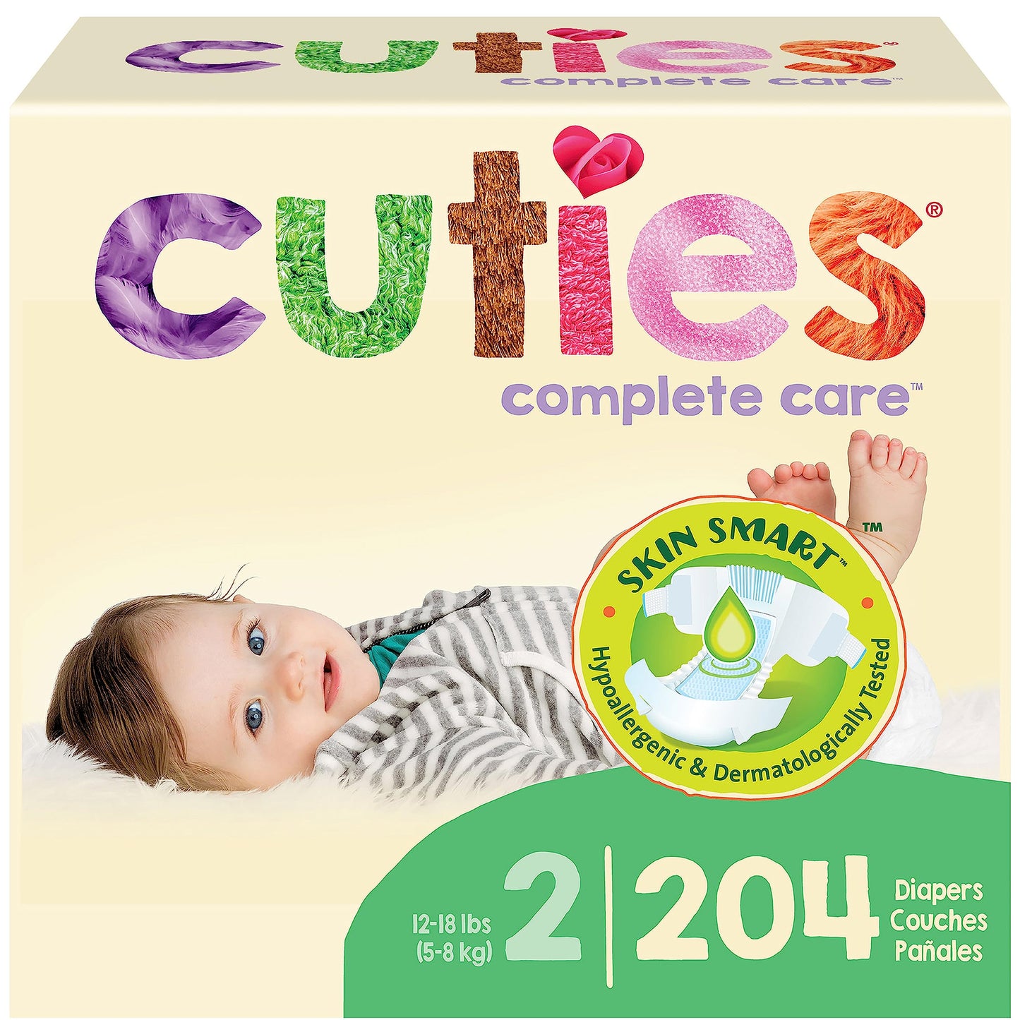 Cuties Hypoallergenic Skin Smart Baby Diapers, Size 2, 204 Count