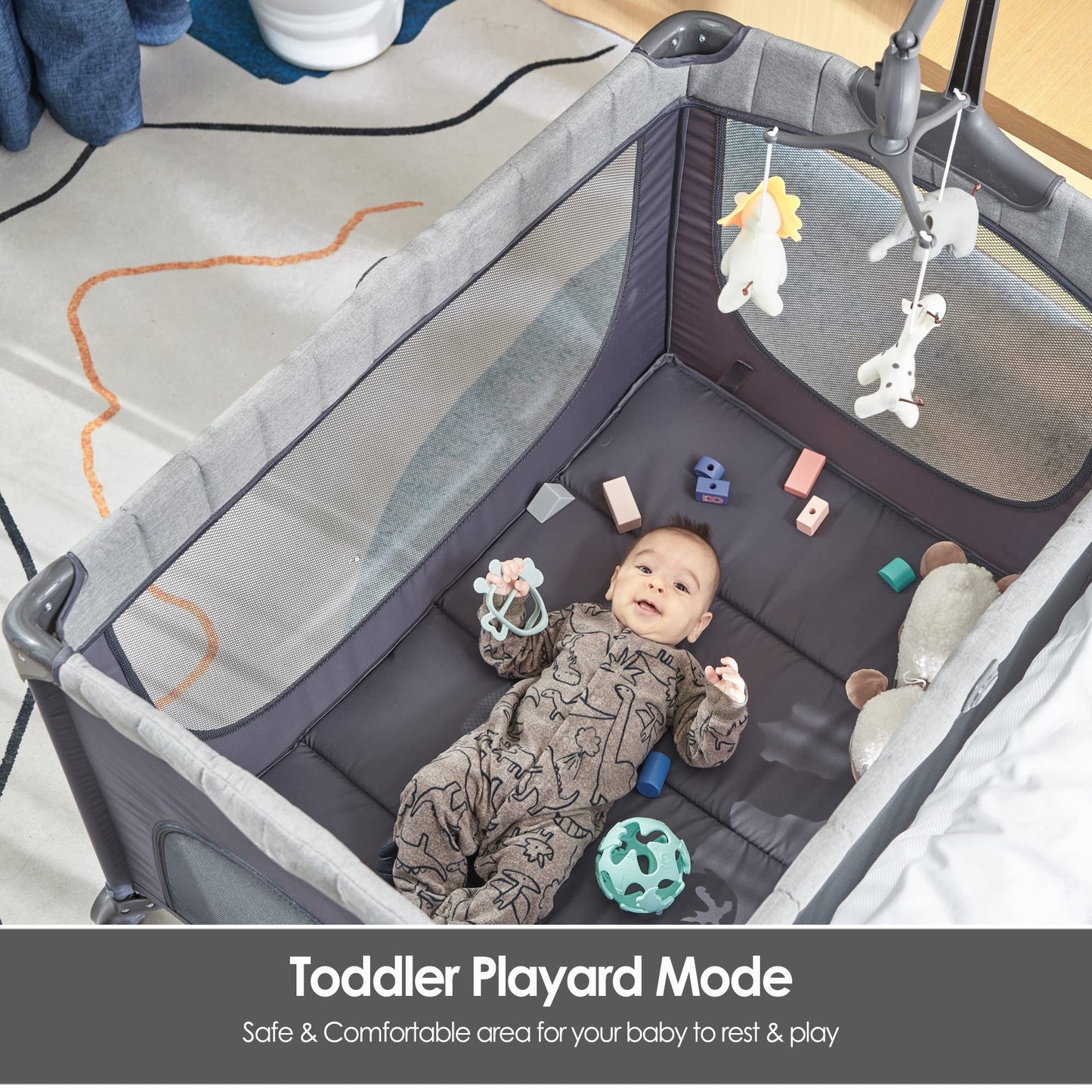 Qutanix Baby Bedside Bassinet Sleeper,5-In-1 Pack And Play With Full-Size Bassinet,Baby Playard With Changing Table,Storage Shel