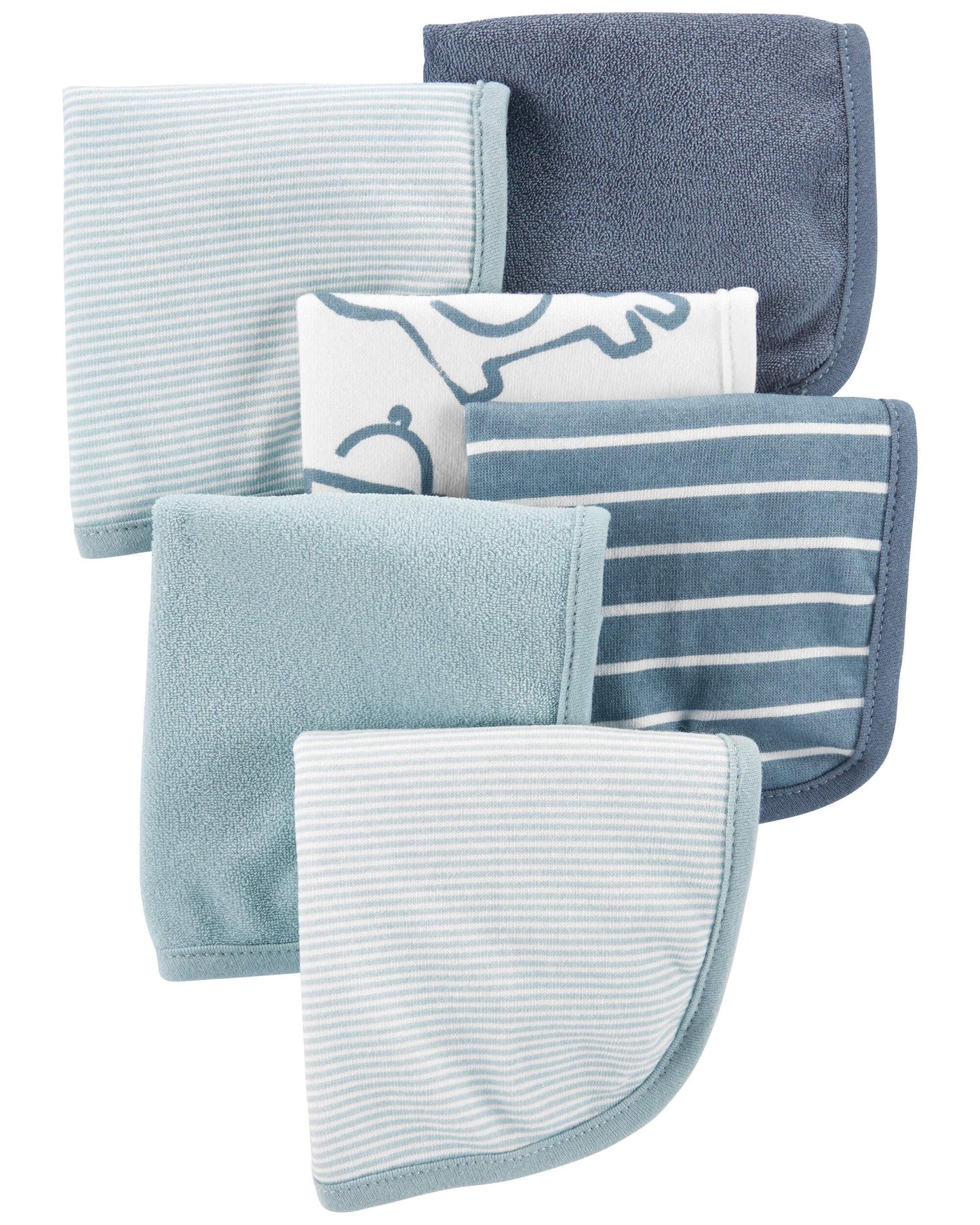 Carter'S 6-Pack Washcloths (Blue/Navy/Stripes)