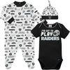 Nfl Baby Boys' 3-Piece Bodysuit, Sleep 'N Play, & Cap Set, Las Vegas Raiders, 6-9 Months