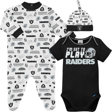 Nfl Baby Boys' 3-Piece Bodysuit, Sleep 'N Play, & Cap Set, Las Vegas Raiders, 6-9 Months