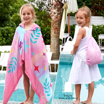 Joiedomi Unicorn Hooded Towels For Kids - Soft 100% Cotton Kids Beach Towel - 30' X 50' For 3-10 Years Boys Girls - Beach Hood