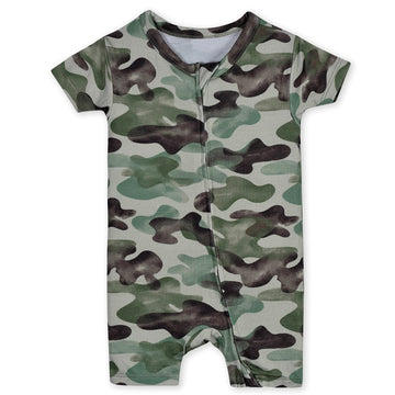 Gerber Unisex Baby Buttery Soft Short Sleeve Romper With Viscose Made From Eucalyptus, Camo, 12 Months