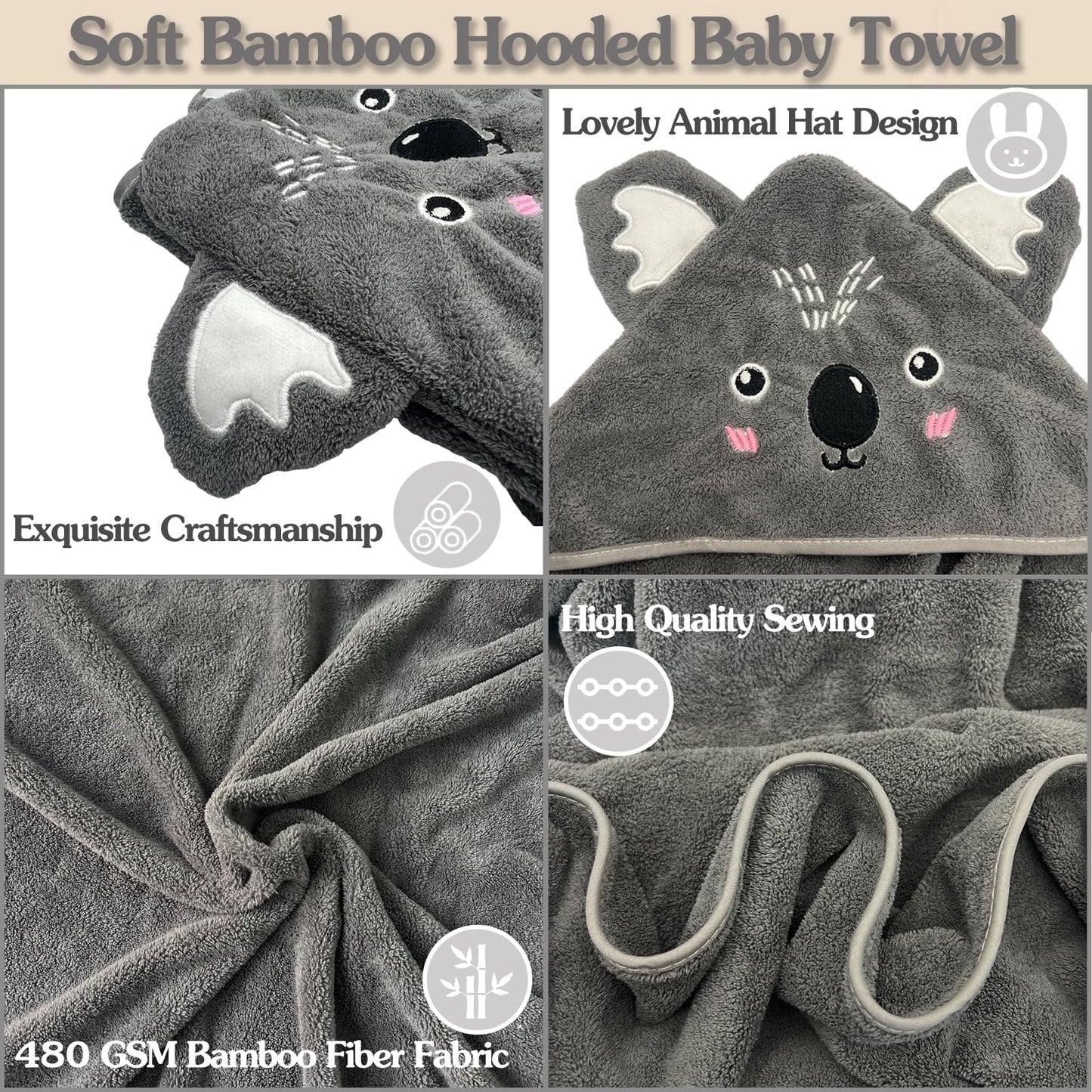 Befacl 2 Pack Baby Towels With Hood And 5 Baby Washcloths, For Newborn Unisex, 31.5X31.5 In Ultra Absorbent Soft Hooded Bath Tow