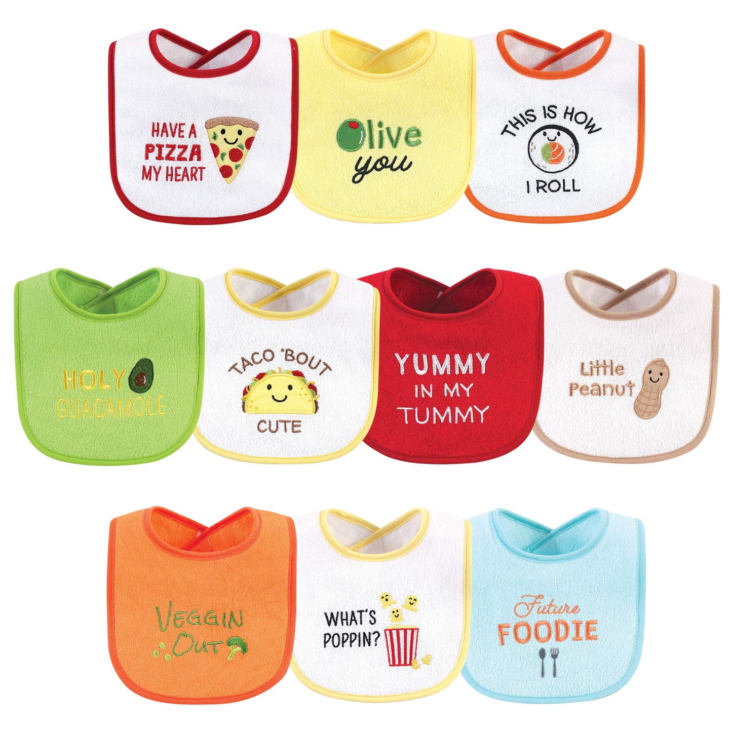 Hudson Baby Unisex Baby Cotton Terry Drooler Bibs With Fiber Filling, Neutral Pizza, One Size
