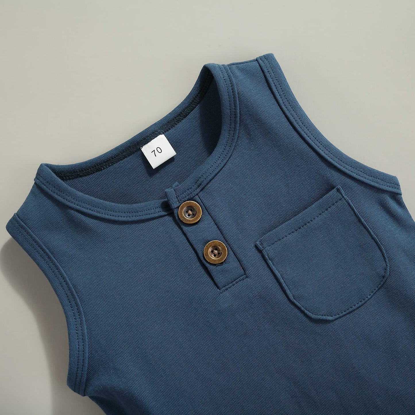 Karesoull Infant Baby Boy Clothes Summer Shorts Set Solid Sleeveless Pocket Tops Cotton Outfit 2Pcs (Sleeveless Indigo, 18-24 Mo