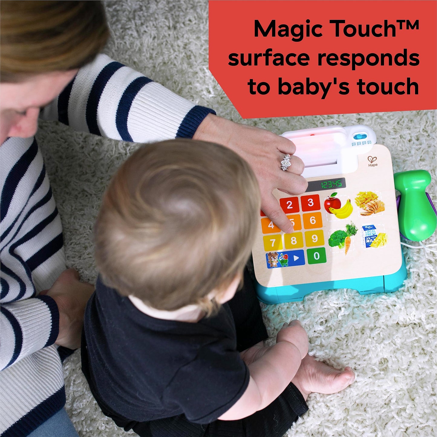 Baby Einstein + Hape Magic Touch Cash Register Pretend to Check Out Toy, with Real Sounds and Music, Ages 9 Months and Up