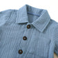 Baby Boys Clothes Set Toddler Infant Boys Button-Down Shirt Tops + Cotton Gauze Pants Summer Outfit 2Pcs With Pockets (Grey-Blue