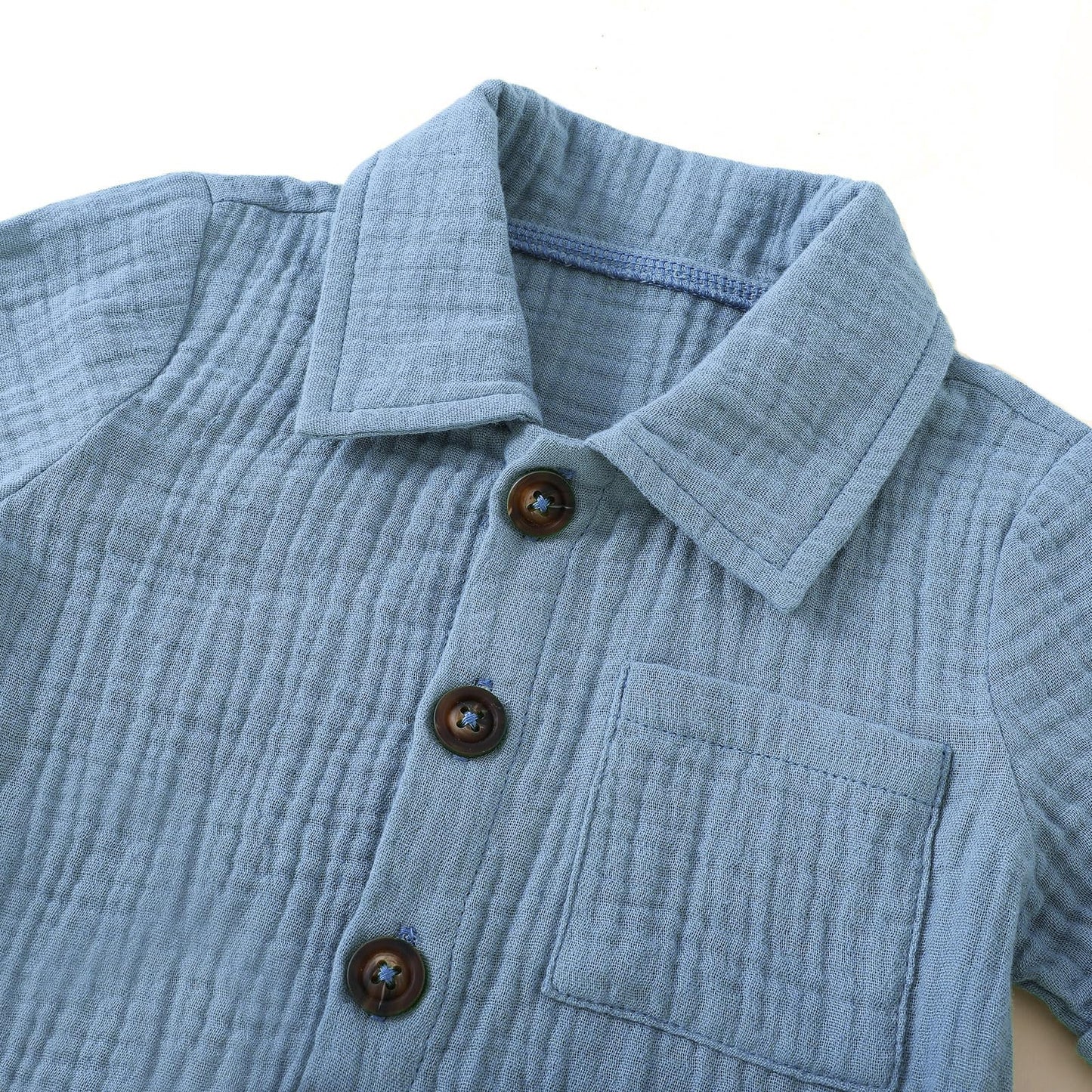 Baby Boys Clothes Set Toddler Infant Boys Button-Down Shirt Tops + Cotton Gauze Pants Summer Outfit 2Pcs With Pockets (Grey-Blue