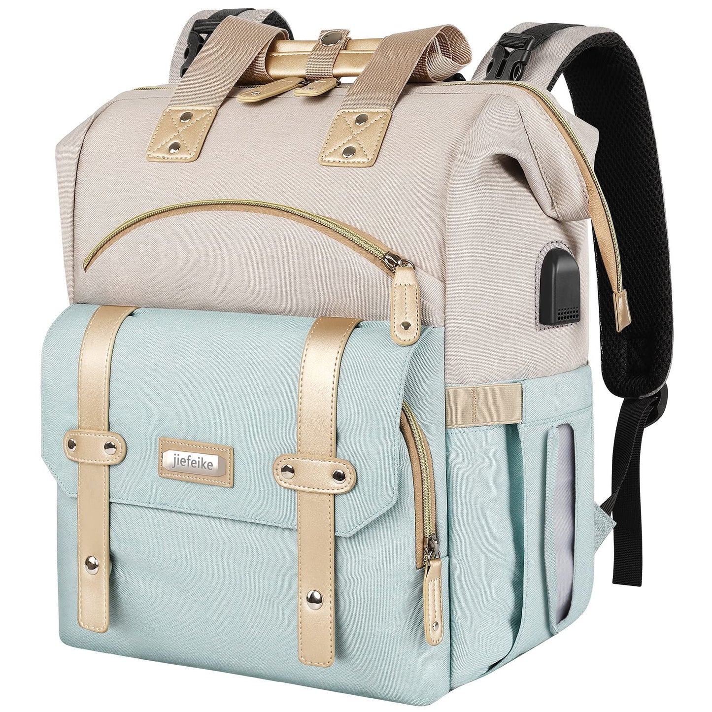 Jiefeike Girls Diaper Backpack,Travel Backpack Diaper Bag For Dad Mom Baby Boys,Insulated Pockets Portable Baby Nappy Bags With
