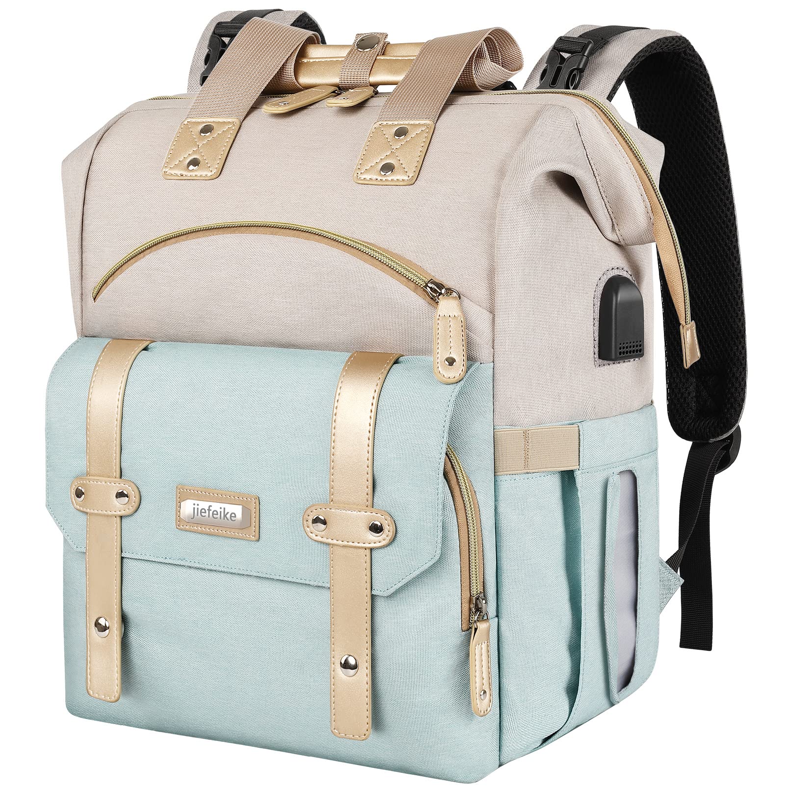 Jiefeike Girls Diaper Backpack,Travel Backpack Diaper Bag For Dad Mom Baby Boys,Insulated Pockets Portable Baby Nappy Bags With