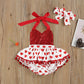 Xiaodriceee Newborn Baby Girl Valentine'S Day Outfit Flutter Sleeve Heart Print Tutu Romper Dress Headband 2Pcs Clothes Set (Red