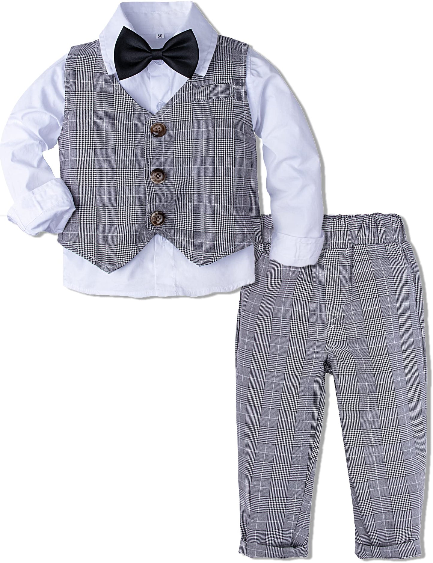 A&J Design Baby Suits For Boys Gentleman Wedding Formal Ring Bearer Plaid Outfit Dress Clothes Tuxedo Set Light Gray 18-24 Month
