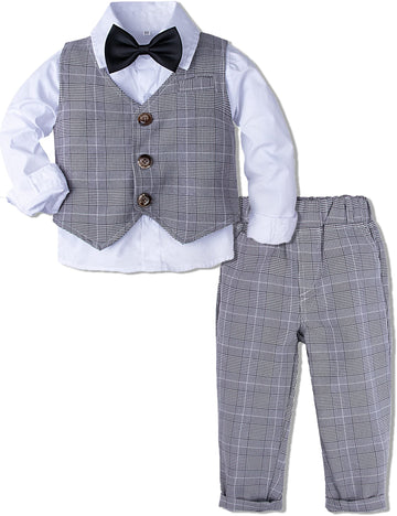 A&J Design Baby Suits For Boys Gentleman Wedding Formal Ring Bearer Plaid Outfit Dress Clothes Tuxedo Set Light Gray 18-24 Month