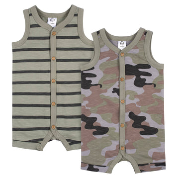 Gerber Baby Boys 2-Pack Short Leg Romper, Green, 0-3 Months