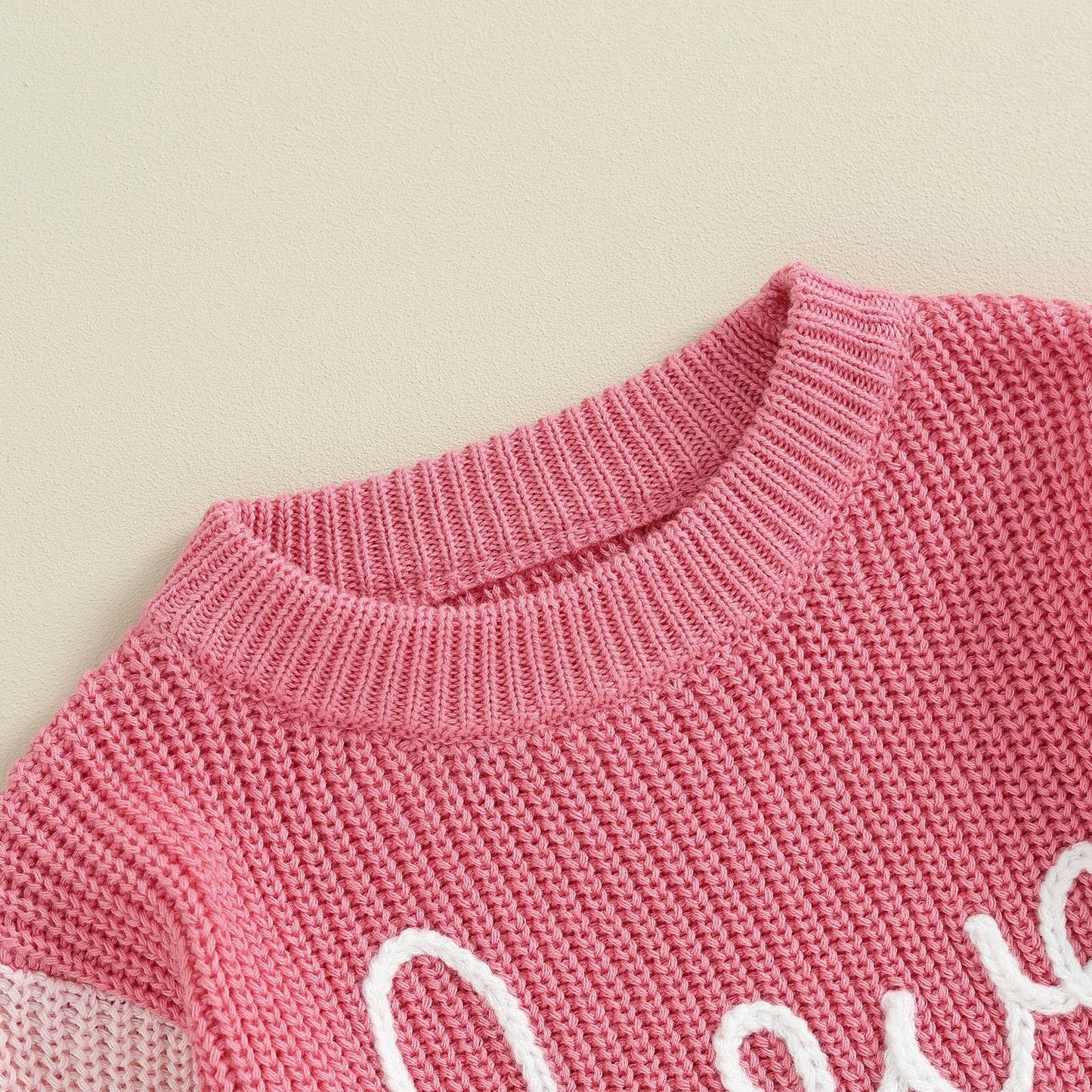Baby Girl Valentines Day Outfit Toddler Valentines Day Sweater Love Embroidery Crewneck Pullover Sweatshirt Top(C-Pink,18-24 Mon