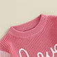 My First Valentines Day Baby Girl Outfit Baby Valentines Day Sweater Love Embroidery Knit Pullover Sweatshirt Top(C-Pink,12-18 M