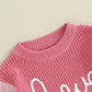 Toddler Girl Valentines Day Outfit Cute Valentines Day Sweater Love Embroidery Knit Pullover Sweatshirt Top(C-Pink,4-5T)
