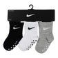 Nike Children'S Apparel Baby Toddler Kids Ankle Gripper Socks (3 Pairs), Black/White/Grey, 3/4.5