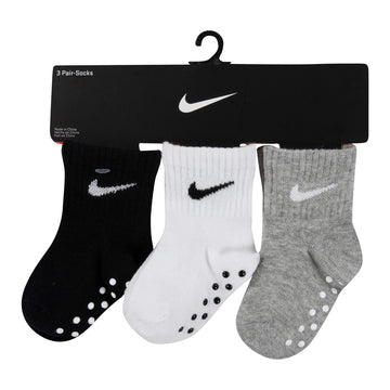 Nike Children'S Apparel Baby Toddler Kids Ankle Gripper Socks (3 Pairs), Black/White/Grey, 3/4.5