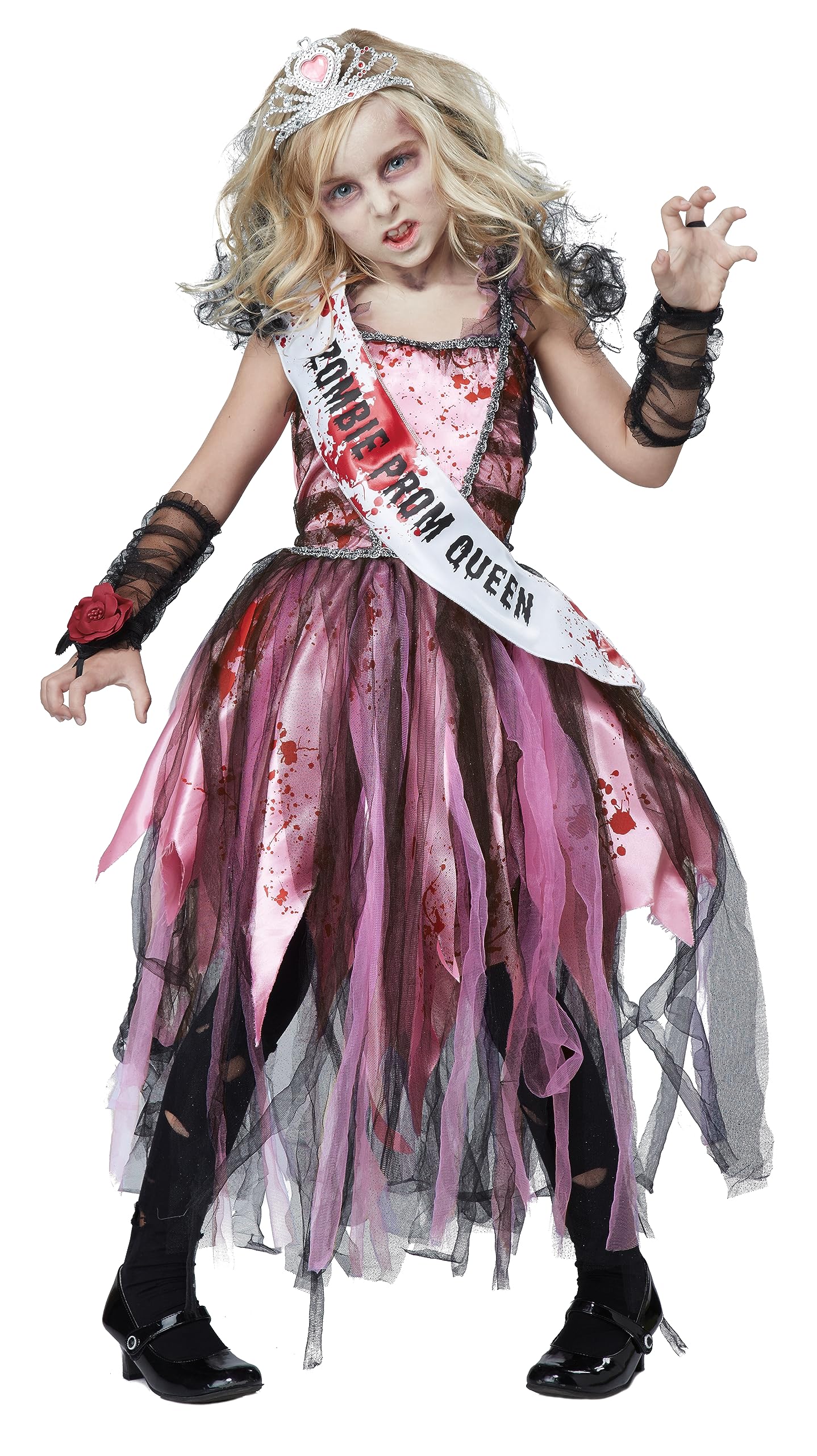 California Costumes Girls Zombie Prom Queen Child Costume, Pink/Black, Extra Large