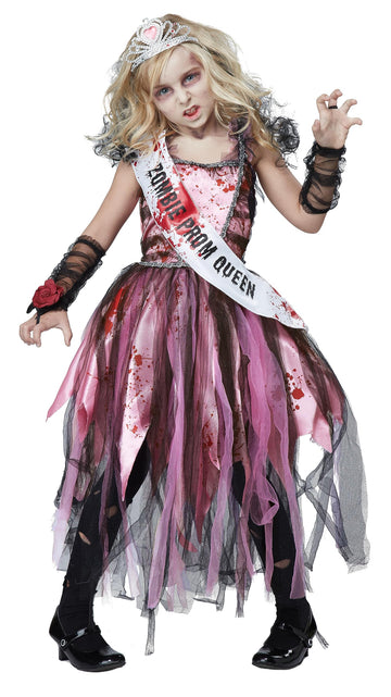 California Costumes Girls Zombie Prom Queen Child Costume, Pink/Black, Extra Large