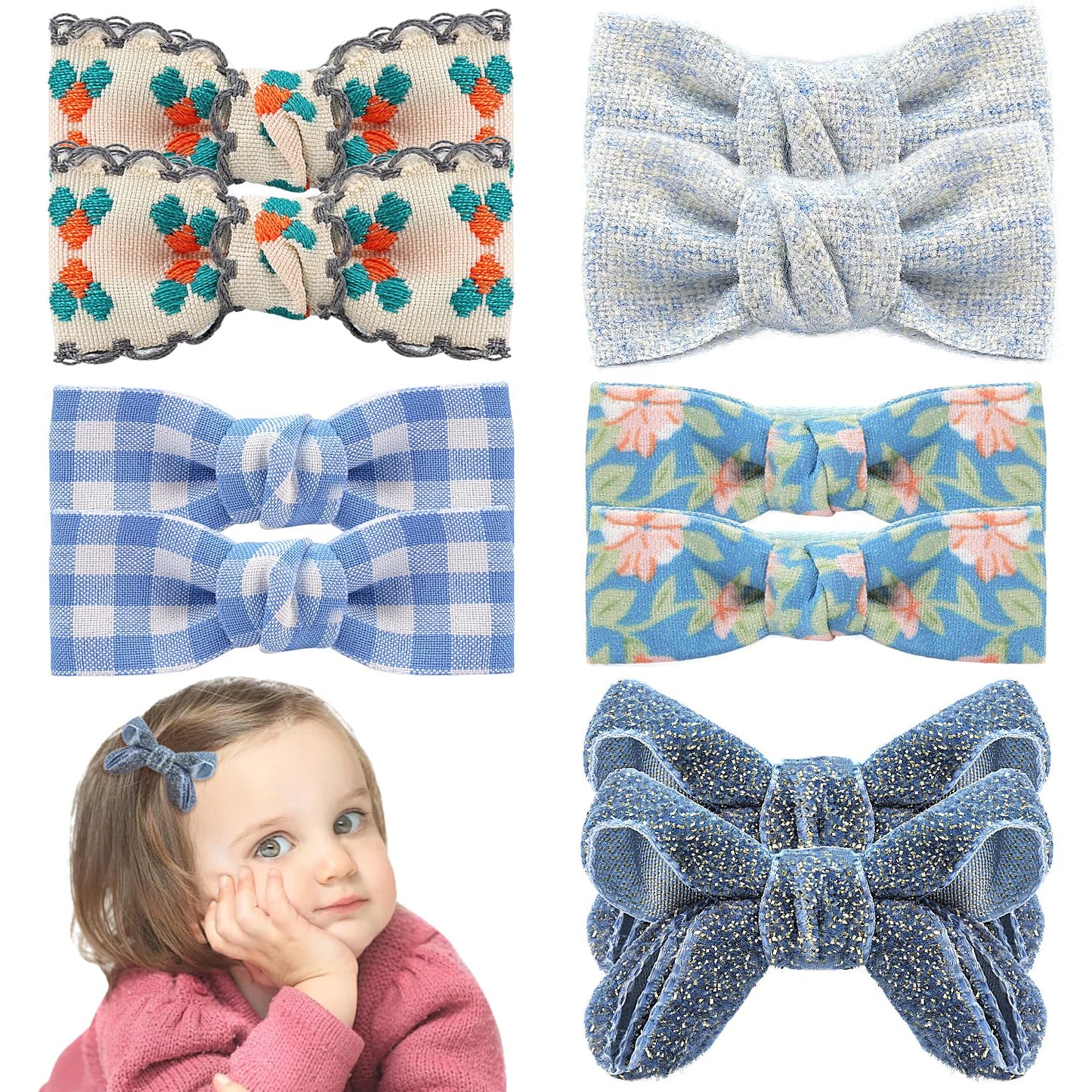 Baby Hair Clips,10Pcs 2' Fully Lined Hair Bow Clips For Babies, Hair Bows Cotton Hair Accessories For Baby,Toddlers, And Little