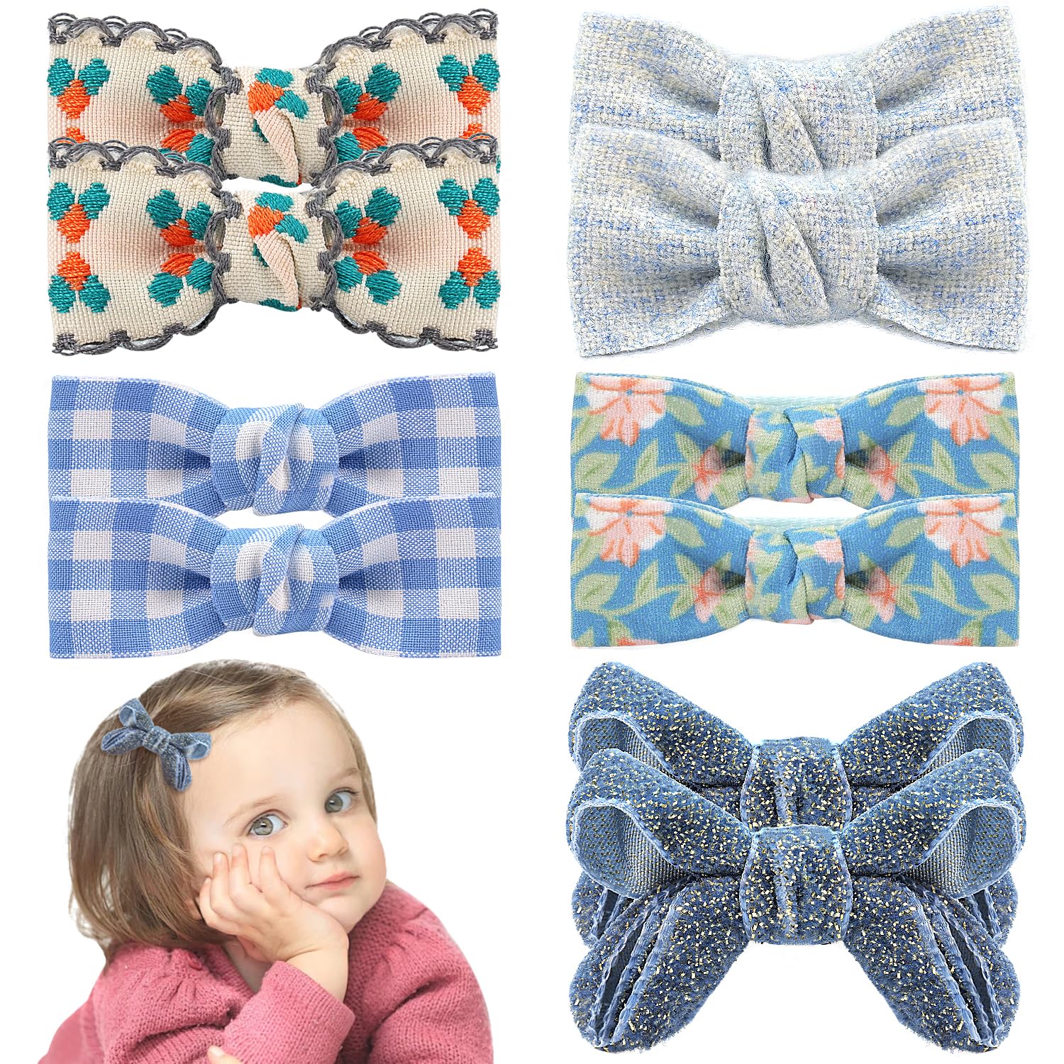 Baby Hair Clips,10Pcs 2' Fully Lined Hair Bow Clips For Babies, Hair Bows Cotton Hair Accessories For Baby,Toddlers, And Little