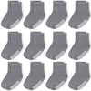 Jakidar 12 Pairs Baby Socks Cotton Crew Toddler Socks Grips Non Slip Bottom Kids Socks, Gray 6-12M