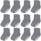 Jakidar 12 Pairs Baby Socks Cotton Crew Toddler Socks Grips Non Slip Bottom Kids Socks, Gray 2-4T