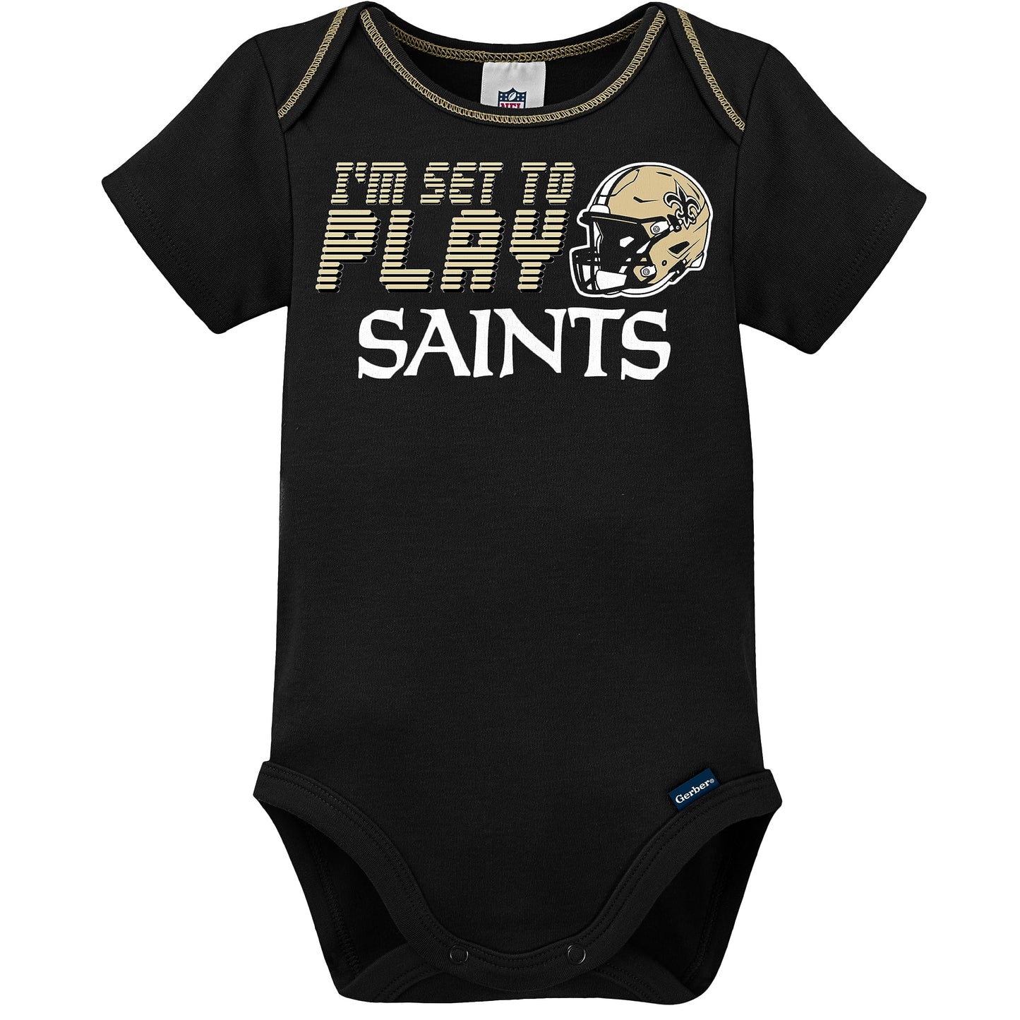 Gerber Nfl New Orlean Saints 3 Pack Bodysuit Sleep N Play Footie Cap Registry Gift Set, Black/White New Orlean Saints, 0-3M
