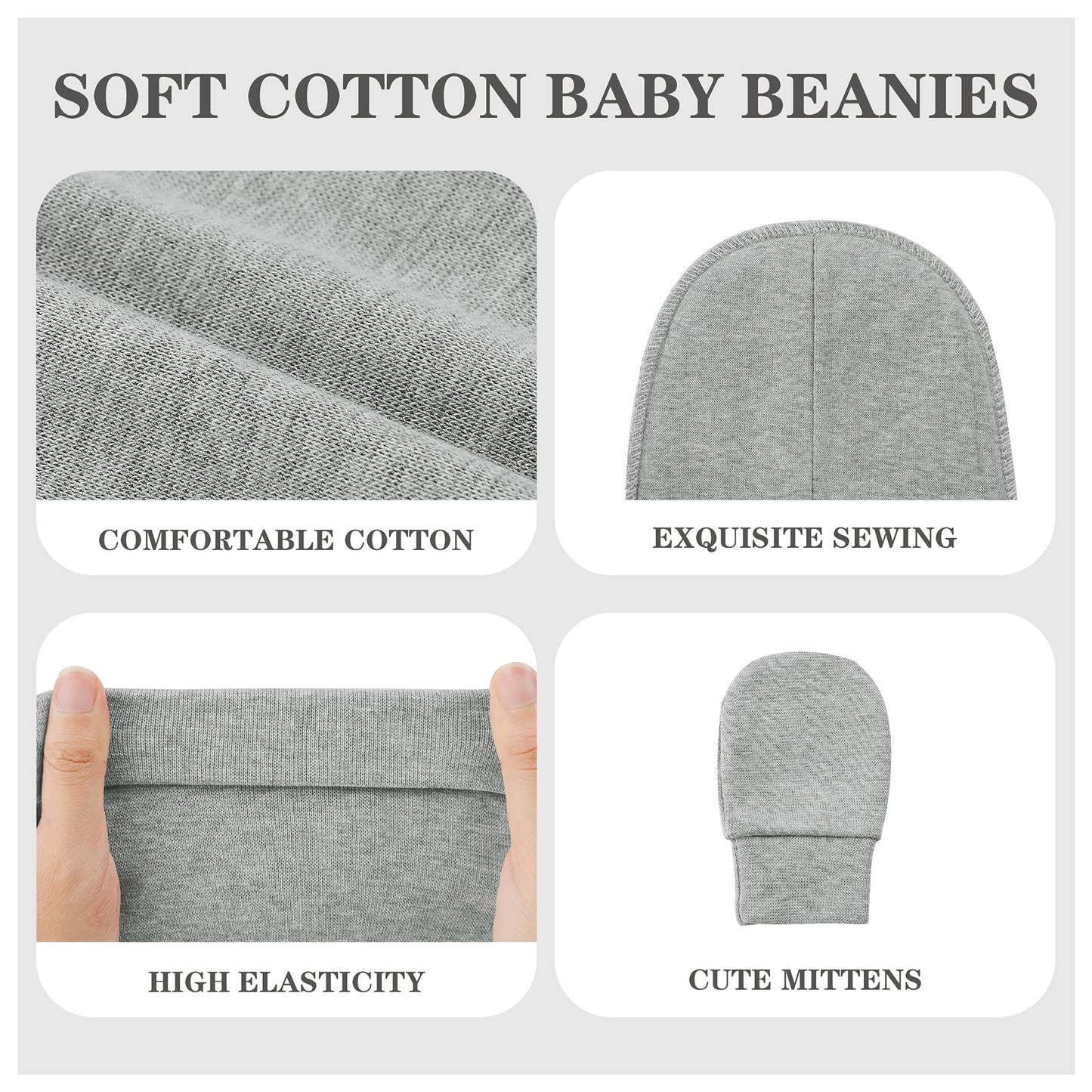 American Trends Baby Beanies For Boys Girls Newborn Infant Hat With Mittens Cute Cotton Hospital Hats For 0-6 Months 3 Pack Blac