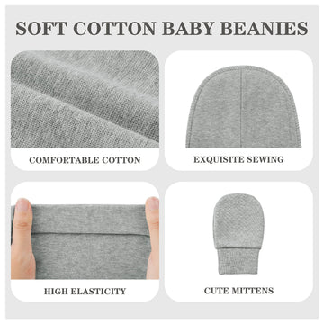 American Trends Baby Beanies For Boys Girls Newborn Infant Hat With Mittens Cute Cotton Hospital Hats For 0-6 Months 3 Pack Blac