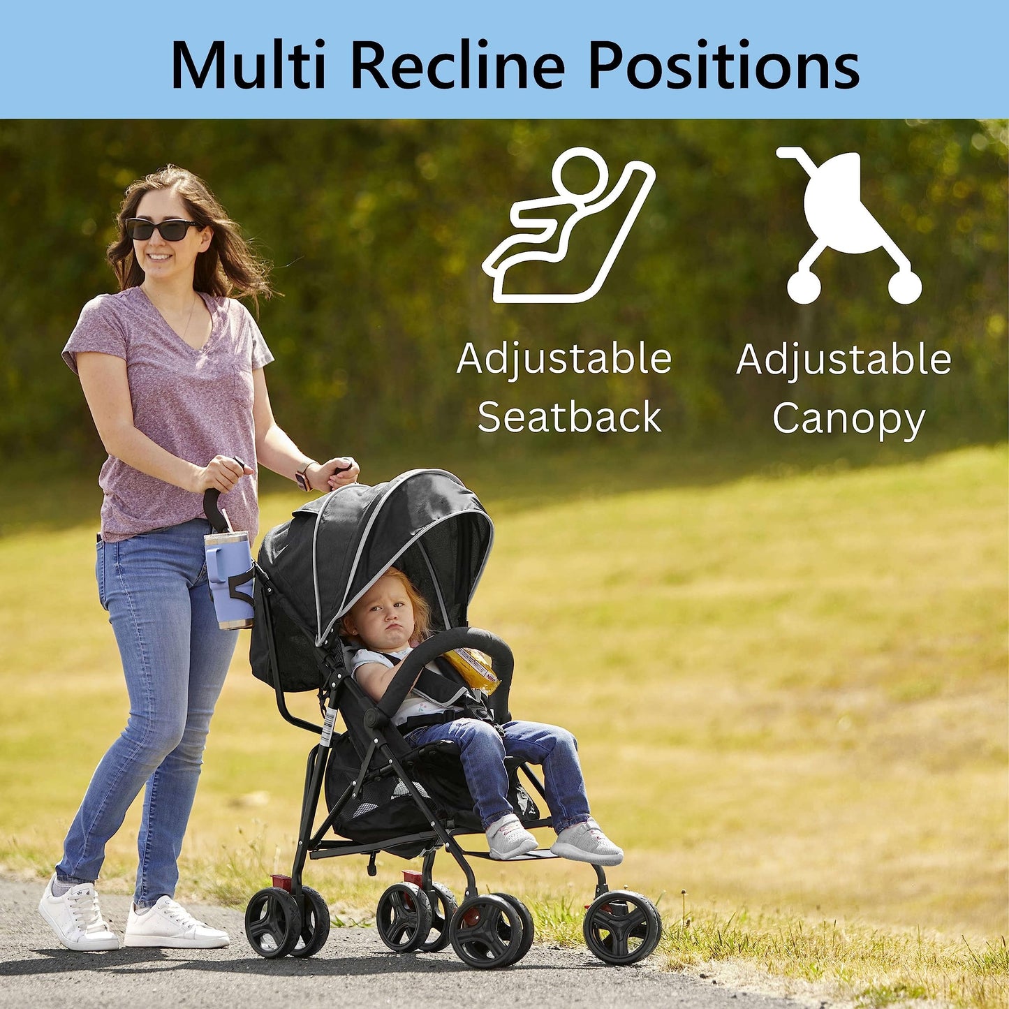 Dream On Me Vista Moonwalk Baby Stroller In Black, Lightweight Infant Stroller With Compact Fold, Multi-Position Recline Umbrell
