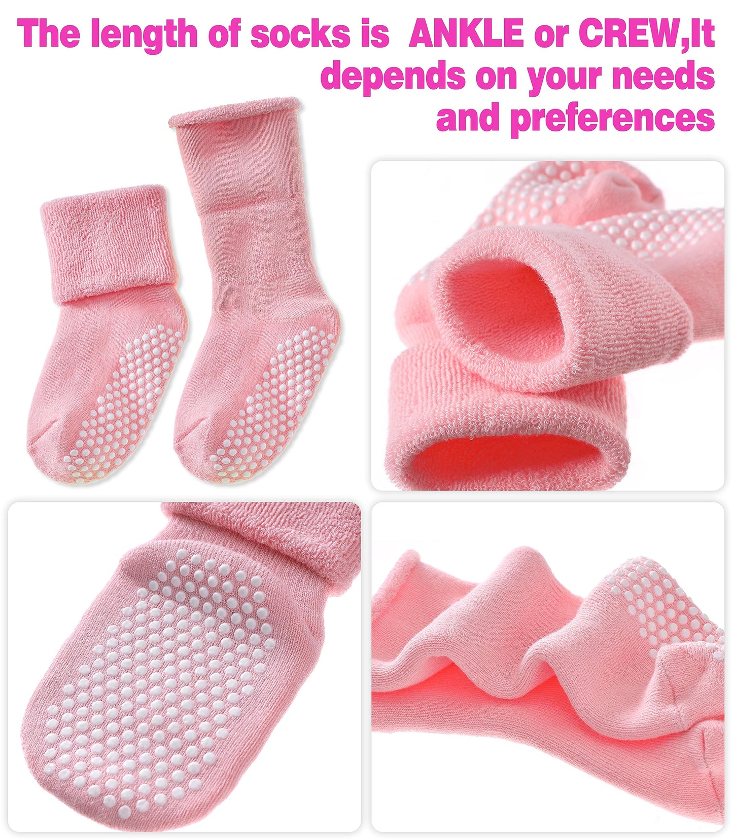 Sdbing Baby Boys Girls Grips Socks Infant Toddlers Kids Non Slip Warm Thick Cotton Ankle Crew Socks With Grippers (1-3T, 6 Pairs