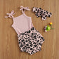 Kuriozud Newborn Infant Baby Girl 2 Piece Summer Outfits Tank Bodysuit Top + Ruffle Bloomer Shorts Set Clothes (Leopard Pink, 0-