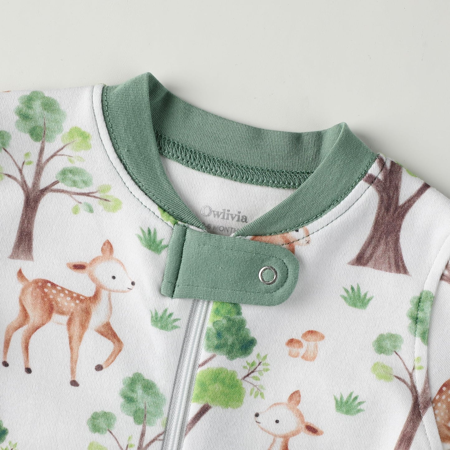 Owlivia Organic Cotton Baby Boy Girl Zip Up Sleep N Play, Footless, Long Sleeve(3-6 Months, Forest Deer)