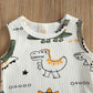 Newborn Baby Boys Summer Outfit Set Cartoon Dinosaur Print Sleeveless Tank Tops And Ribbed Shorts 2Pcs Clothes (White, 0-3 Month