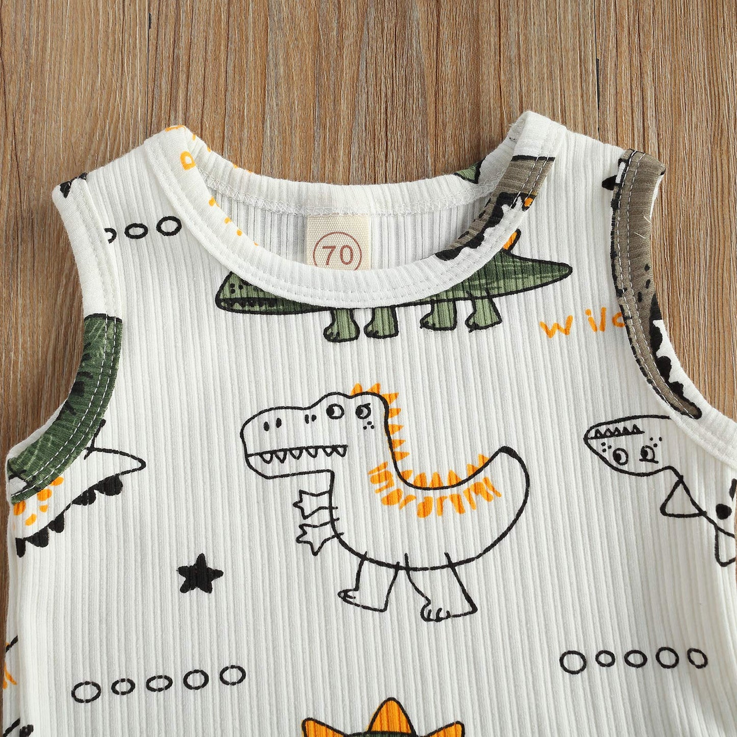 Newborn Baby Boys Summer Outfit Set Cartoon Dinosaur Print Sleeveless Tank Tops And Ribbed Shorts 2Pcs Clothes (White, 18-24 Mon